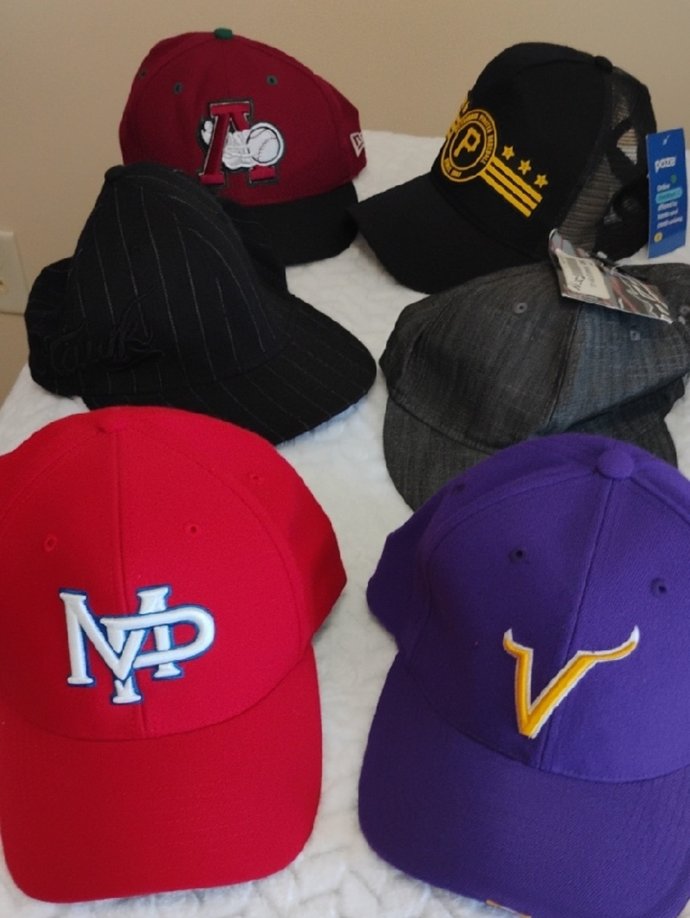 Assorted Baseball Caps - Red & Purple Front Pair